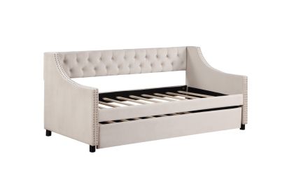 Tufted Full-Size Daybed with Pull-Out Trundle & Nailhead Arms