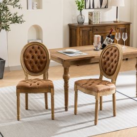 French-Style Solid Wood Dining Chairs with High Back and PU Leather – Set of 2