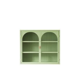 Double Door Wall Cabinet With Glass and Woven Metal Design