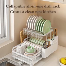 Collapsible Dish Rack With Utensil Holder – All-in-One White Organizer