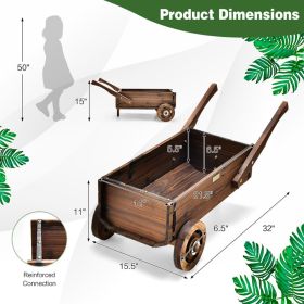 Wooden Wagon Planter Box with Wheels and Drainage