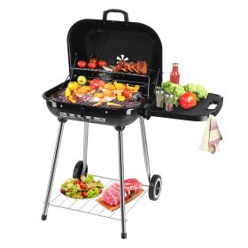 Square Charcoal Grill With Foldable Side Shelf