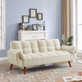 Linen Sofa With Adjustable Backrest And Turns Into A Lounge Chair (Beige)