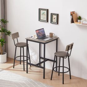 3-Piece Grey Bar Table Set With Cushioned Stools