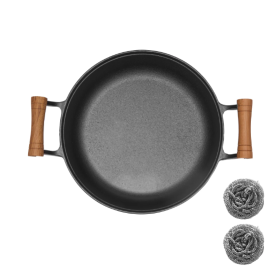 Pancake Cast Iron Skillet With Wooden Handle (11.8 Inch)
