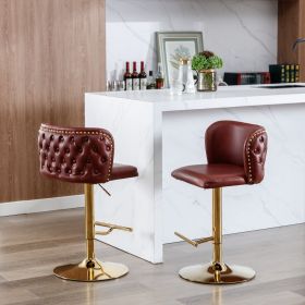 Set of 2 Swivel PU Leather Bar Stools With Adjustable Height and Tufted Back