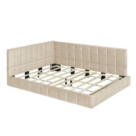 Full-Size Upholstered Sofa Bed Frame – Beige Velvet