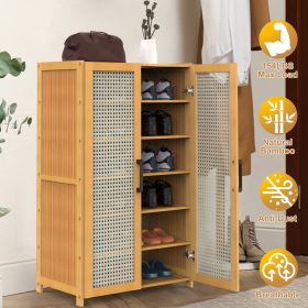 6-Tier Bamboo Shoe Rack with Mesh Doors & Backboard Shield