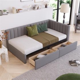 Twin Upholstered Sofa Bed with 2 Storage Drawers – Linen Fabric Frame