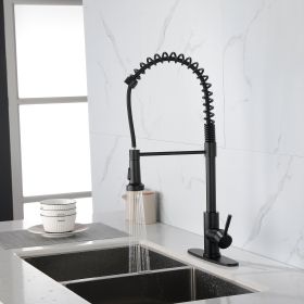 Matte Black Spring Pull-Down Kitchen Faucet – Single Handle High Arc