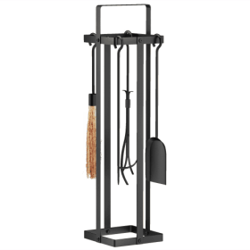 5-Piece Heavy Duty Metal Fireplace Tool Set with Stand – Black