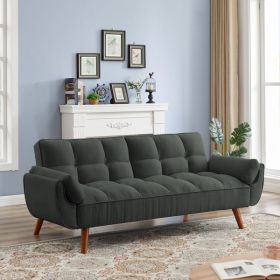 Linen Sofa With Adjustable Backrest And Turns Into A Lounge Chair (Dark Gray)