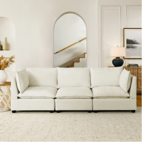 Modern Chenille Comfy Upholstered Deep Seat Sofa