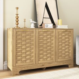 Wood Sideboard Buffet Storage With Basket Weave Design