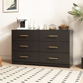 6 Drawer Dresser (Black With Golden Handle)