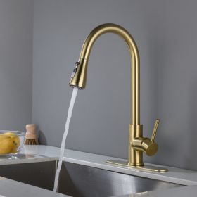 Brushed Gold Pull-Down Kitchen Faucet – Single Handle High Arc
