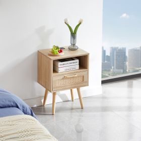 Rattan Side Table With Power Outlet And USB Ports
