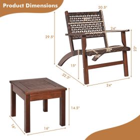 3-Piece Wooden Patio Rattan Furniture Set