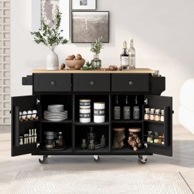Kitchen Cart Island – Drop-Leaf Top with Cabinet, Drawers & Storage