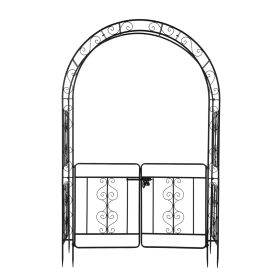 Ironclad Double-Deck Arch With Door – 7FT Black Wrought Iron Trellis