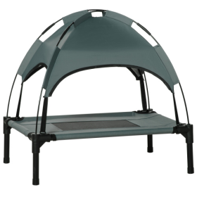Pet Bed Cot With UV Protection Canopy Shade (Gray,Elevated)