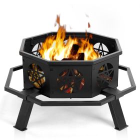 35in Octagonal Pentagram Wood Brazier with Foot Pedal – Black Iron