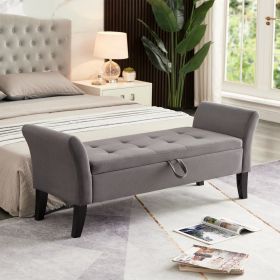 Grey Velvet Storage Bed Bench With Tufted Cushion 51.5”