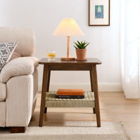 Mid-Century Side Table With Woven Shelf