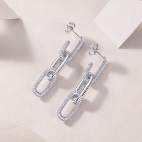 Chain Luxury Fashion Diamond Earrings Stud Set With Mosan Diamond Silver Ornaments