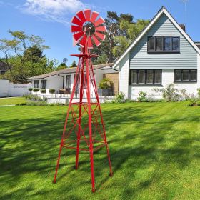 8FT Weather-Resistant Steel Yard Windmill – Red