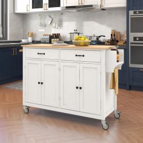 Kitchen Island Cart – Solid Wood Top with 4-Door Cabinet & Drawers
