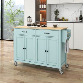 Kitchen Island Cart – 54-Inch Cabinet with Drawers, Wheels & Solid Wood Top