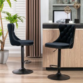 Black Swivel Velvet Barstools (Adjustable Height)