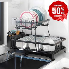 2-Tier Metal Dish Drying Rack With Drainboard