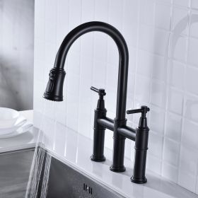 Pull-Down Dual Handle Kitchen Faucet – Matte Black Gooseneck