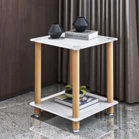 White Oak 2-Tier Side Table On Wheels