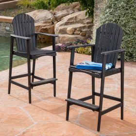 Dark Grey Wood Bar Stool – Outdoor Slat-Back Patio Chair