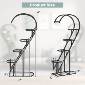 5-Tier Metal Plant Stand With Hanging Hooks
