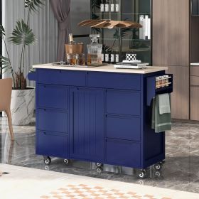 K&K Store Kitchen Cart With Rubber Wood Top and 8 Drawer Storage