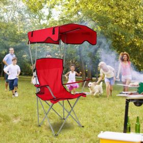 Foldable Camping Chair with Sunshade – Heavy-Duty Outdoor Comfort (Color: Red)