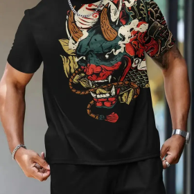 Traditional Japanese Style Demon Mask T-Shirt (Option: Black-S)