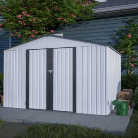 All Weather Metal Sheds With Lockable Doors (10FT x 8FT) (Color: White)
