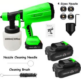 200W Electric Paint Sprayer Kit with 4 Nozzles & Dual 21V Batteries (Color: Green)
