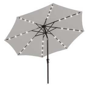 Nix KS 9FT Lamp-Bead Solar Patio Umbrella – Light Gray (Option: Pale Gray9 FT)
