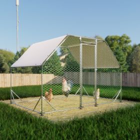 Walk-in Chicken Coop With Waterproof Cover (Large, Metal) (Color: Silver)