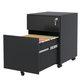 2-Drawer Steel Mobile File Cabinet With Lock (Color: Black)