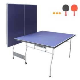 8ft Foldable Ping Pong Table Set – Compact Power Play for Indoors (Color: Blue)