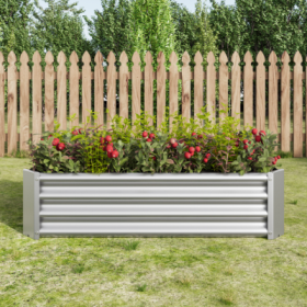 Metal Raised Garden Bed – 4x2ft Rectangle Planter (Color: Silver)
