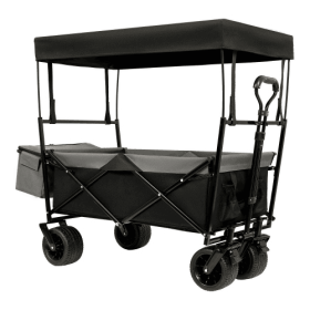 480lbs Collapsible Wagon With Canopy And Mosquito Net (Color: Black)