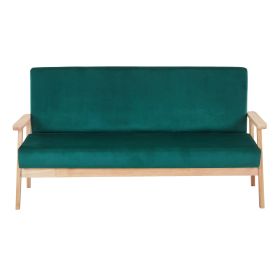 Modern Velvet Loveseat Sofa With Wooden Arms (Color: Green)